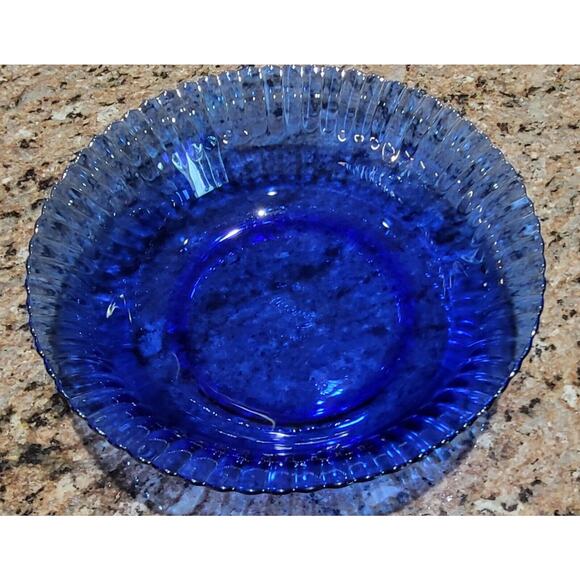 Vintage COLOREX 9.5” Serving Bowl Made In Brazil Cobalt Ribbed Glass Edge - Picture 3 of 11